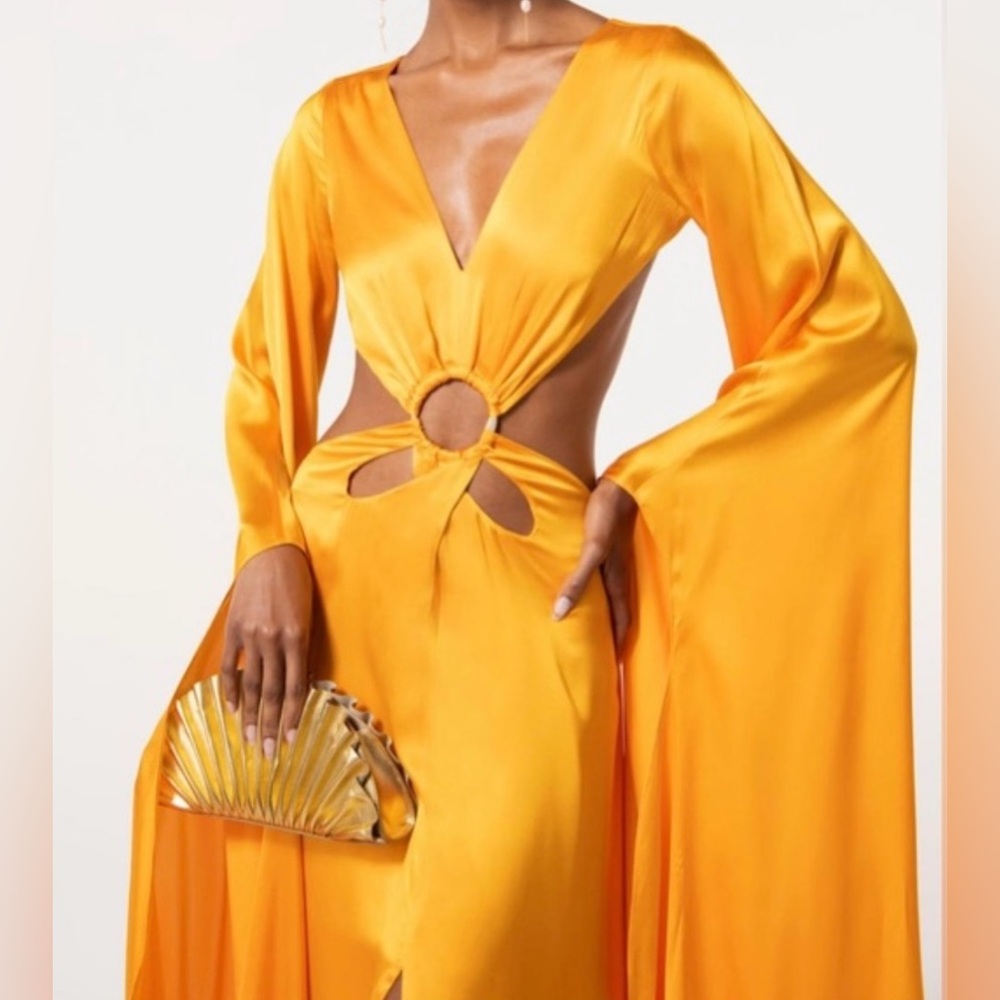 CULT GAIA JASMIN GOWN IN MARIGOLD AIR SATIN - Picture 2 of 11